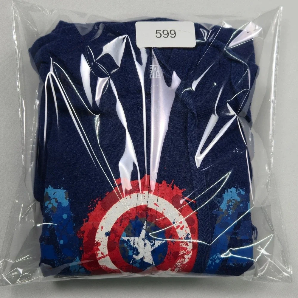 Marvel Avengers Captain America Blue Zip Hoodie Men's Large Lightweight - Picture 6 of 6